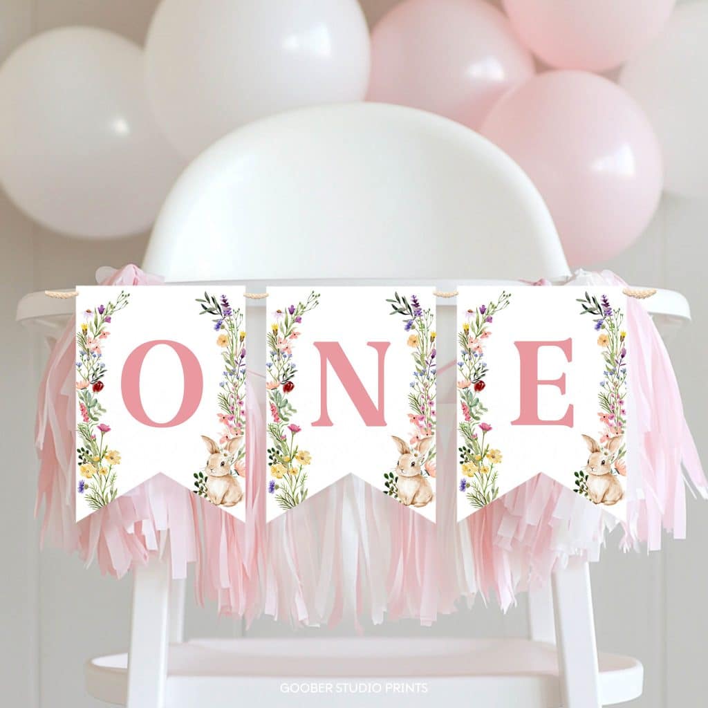 "Some Bunny Is One" High Chair Banner - Easter Rabbit First Birthday Decor For Girls, Spring Baby Shower Party Decoration - View #11
