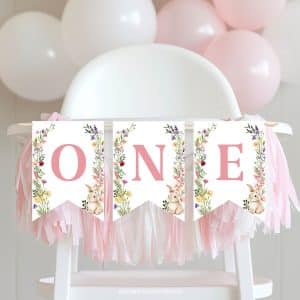 "Some Bunny Is One" High Chair Banner - Easter Rabbit First Birthday Decor For Girls, Spring Baby Shower Party Decoration - View #5