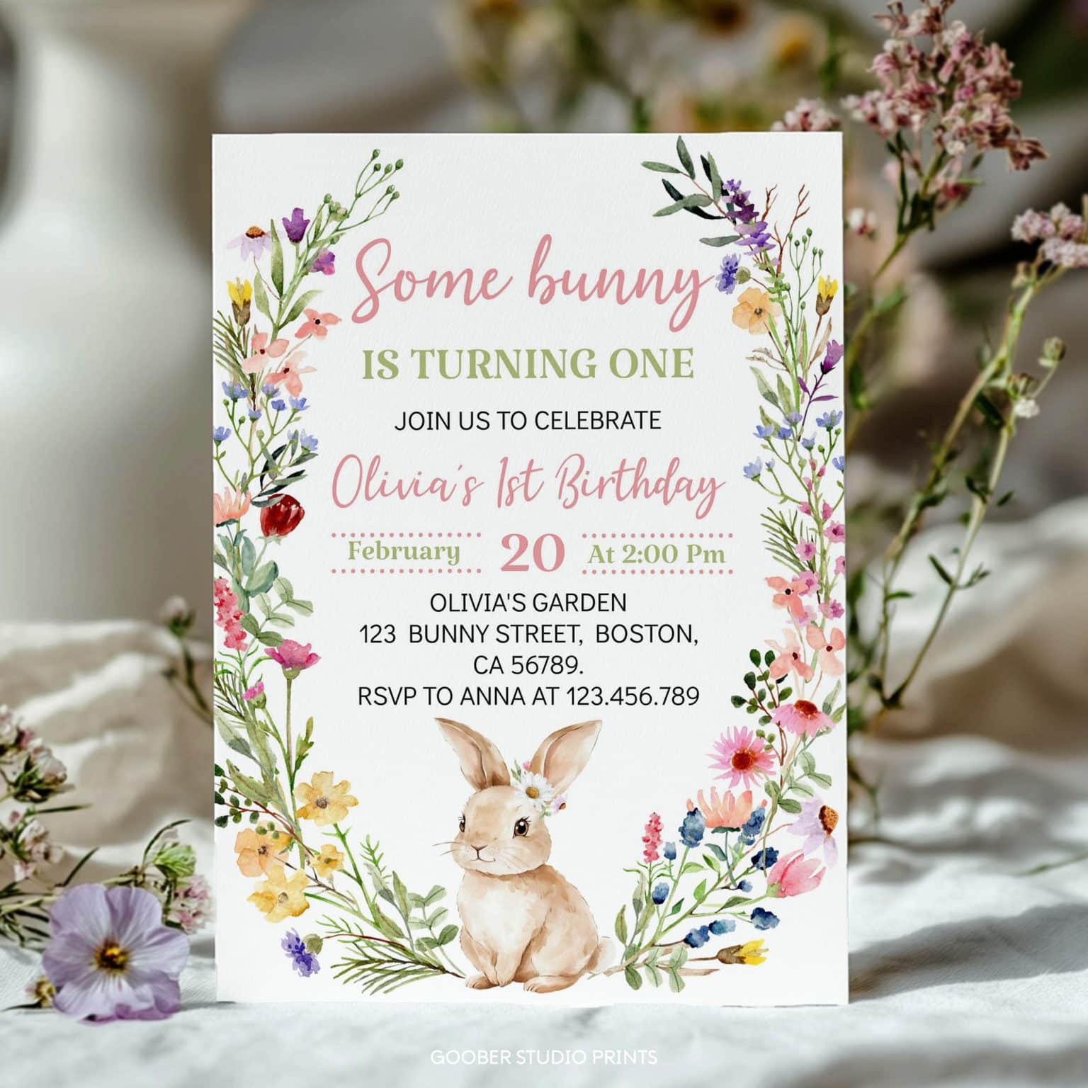 Some Bunny Is One Birthday Invitation - Goober Studio Prints