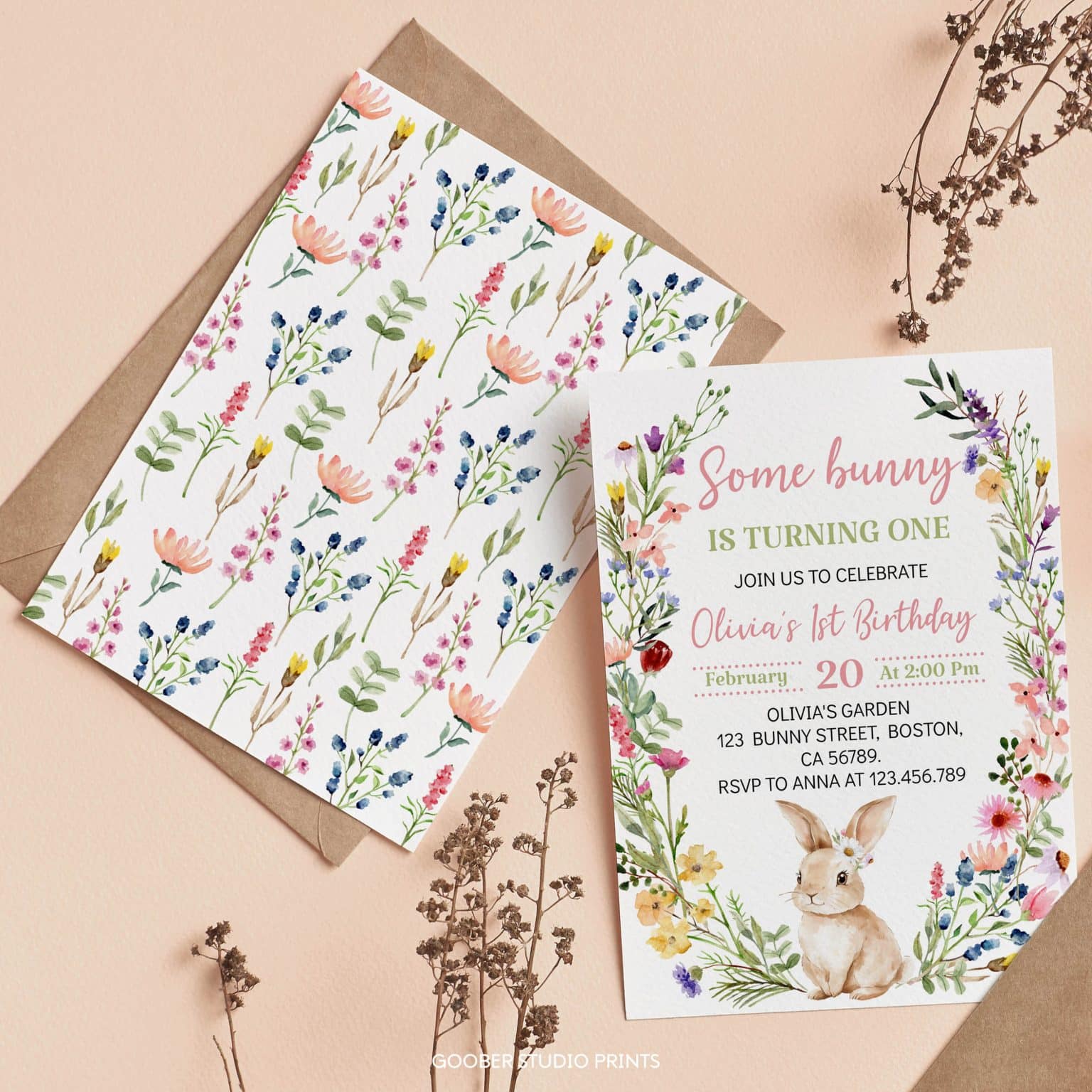 Some Bunny Is One Birthday Invitation - Goober Studio Prints
