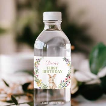 Bunny Birthday Water Bottle Label