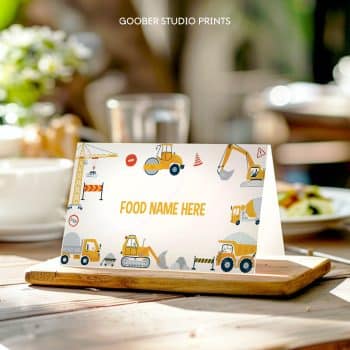 Construction Birthday Party Food Tent Cards