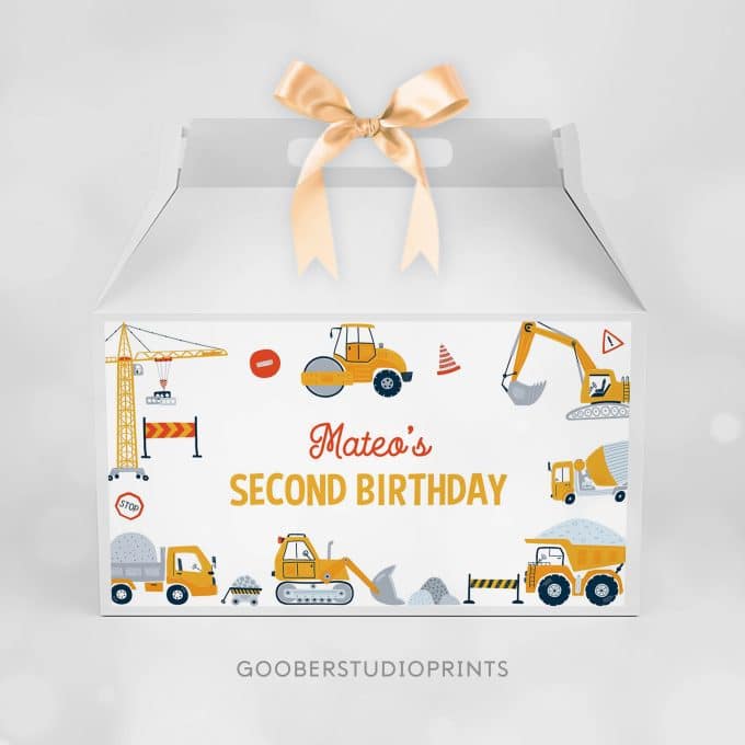 Construction Birthday Party Gable Box Label - Image 2