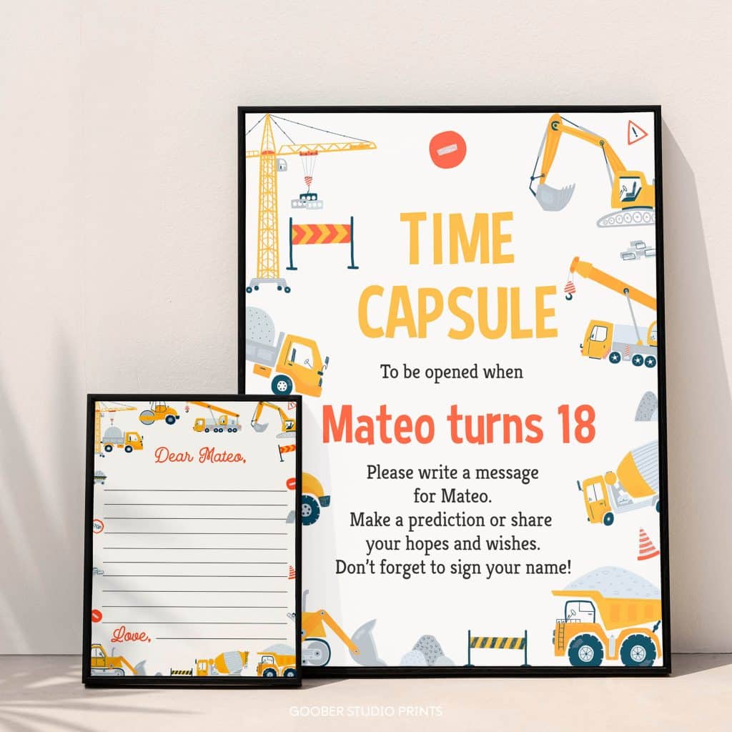 Construction Birthday Time Capsule Sign & Card - Goober Studio Prints
