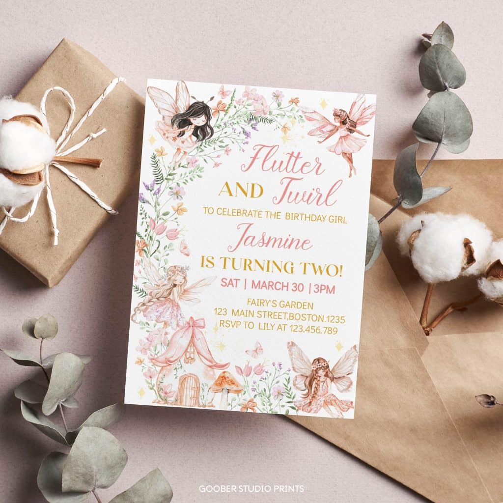 Fairy Floral Birthday Party Invitation - Goober Studio Prints
