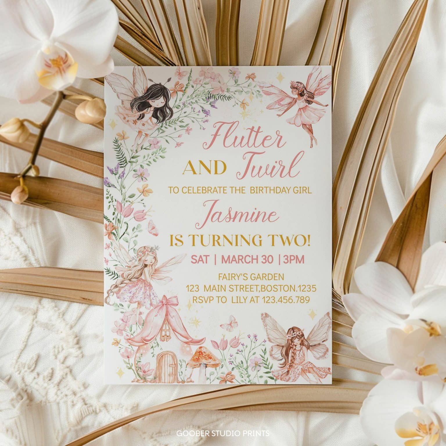 Fairy Floral Birthday Party Invitation - Goober Studio Prints