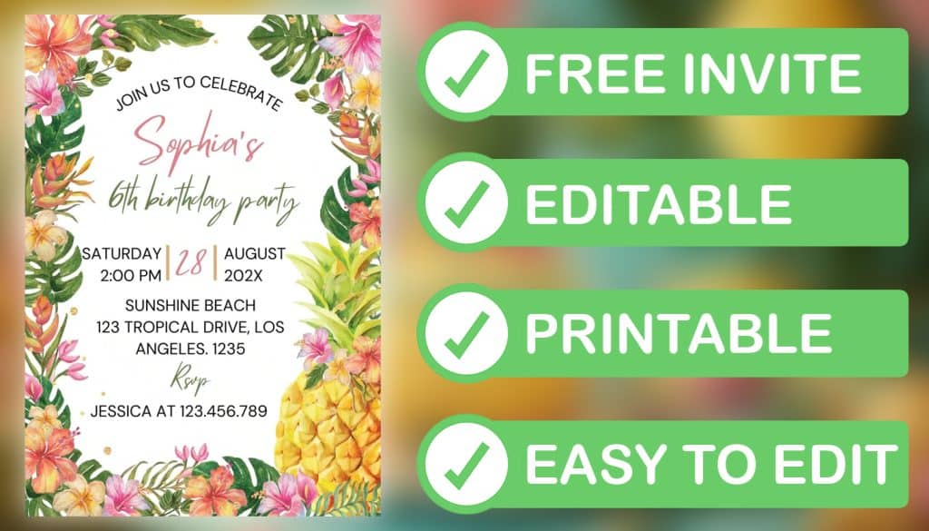 free tropical birthday invitation
