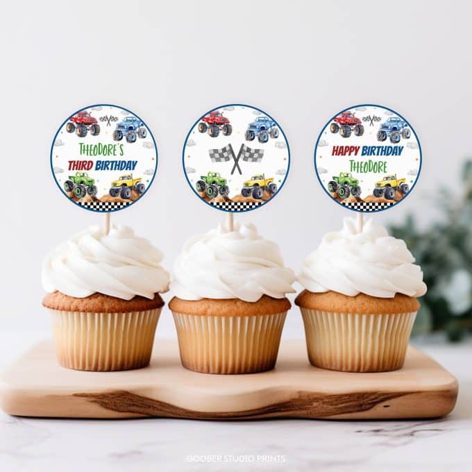 Monster Truck Birthday Party Cupcake Toppers