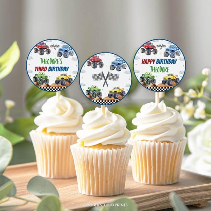 Monster Truck Birthday Party Cupcake Toppers - Image 2
