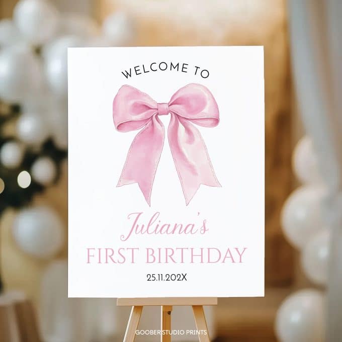 Pink Bow Coquette Birthday Welcome Sign - Image 2