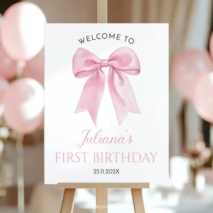 Pink Bow Coquette Birthday Welcome Sign