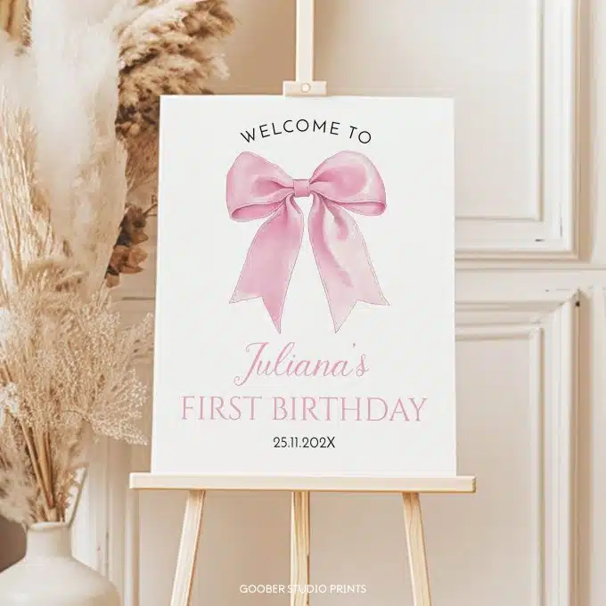 Pink Bow Coquette Birthday Welcome Sign - Image 3