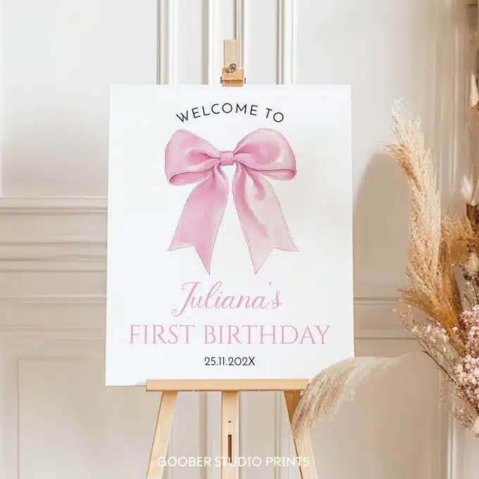 Pink Bow Coquette Birthday Welcome Sign - Image 4