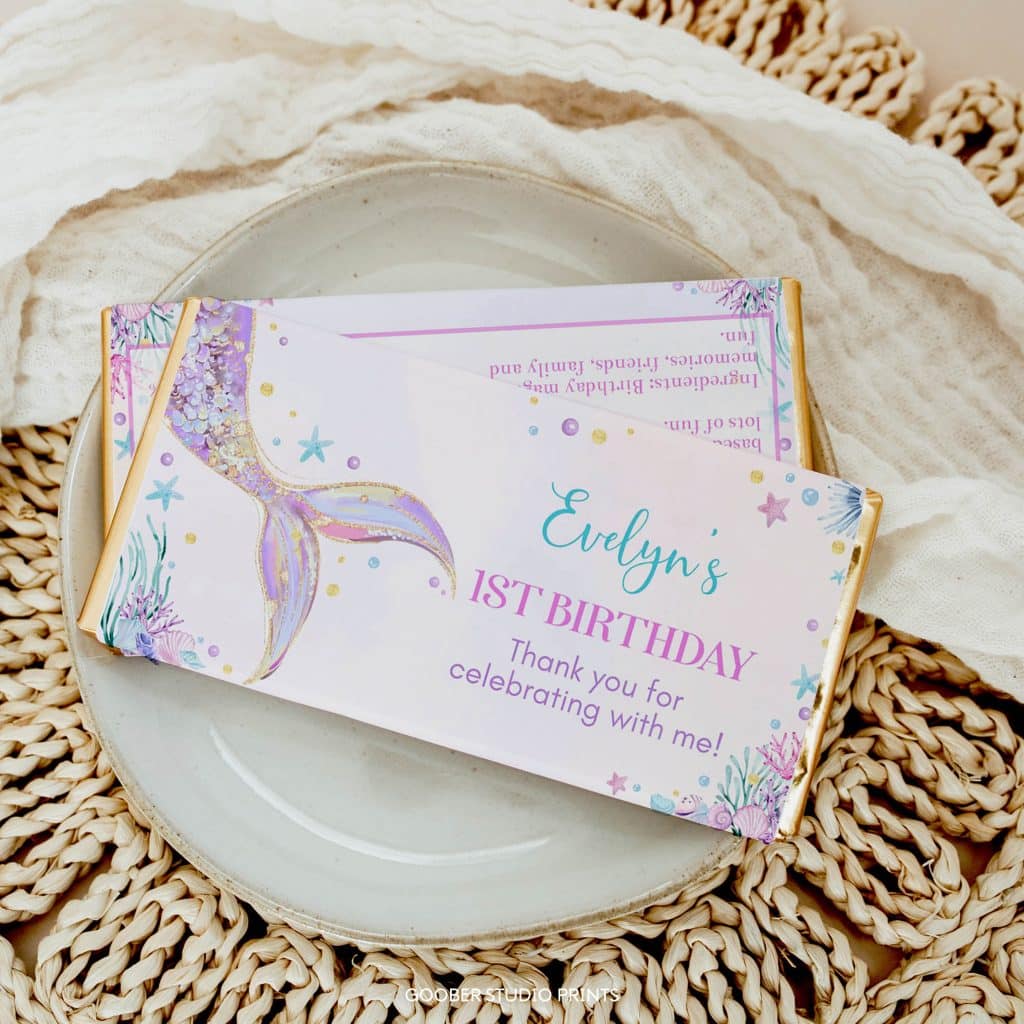Mermaid Birthday Party Chocolate Bar Wrappers - Goober Studio Prints