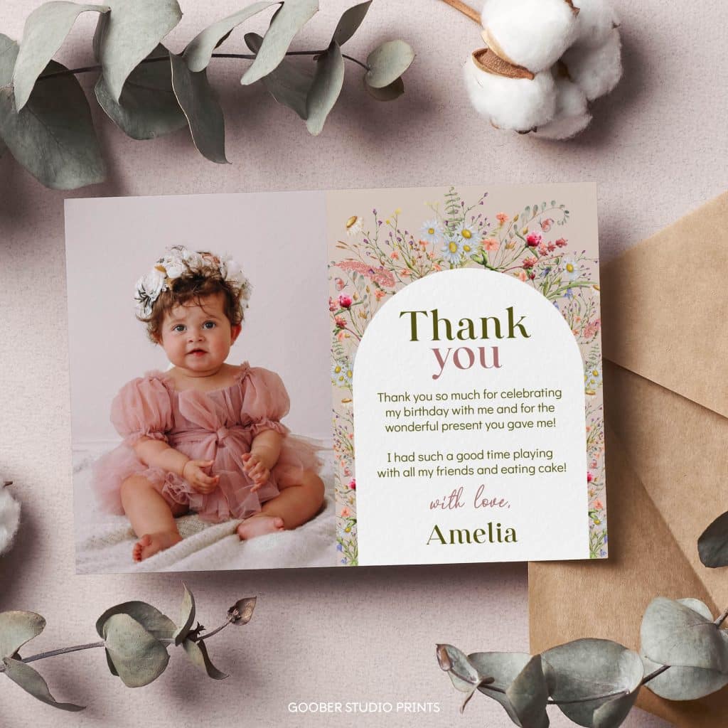 Wildflower Birthday Party Thank You Card - Goober Studio Prints