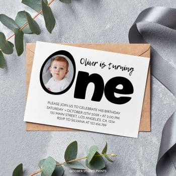 Modern First Birthday Photo Invitation