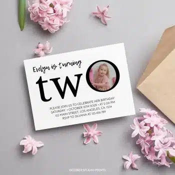 Minimalist Second Birthday Photo Invitation