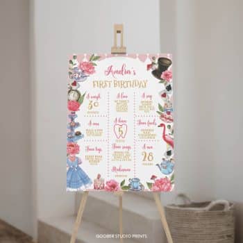Alice in Onederland Birthday Milestone Poster