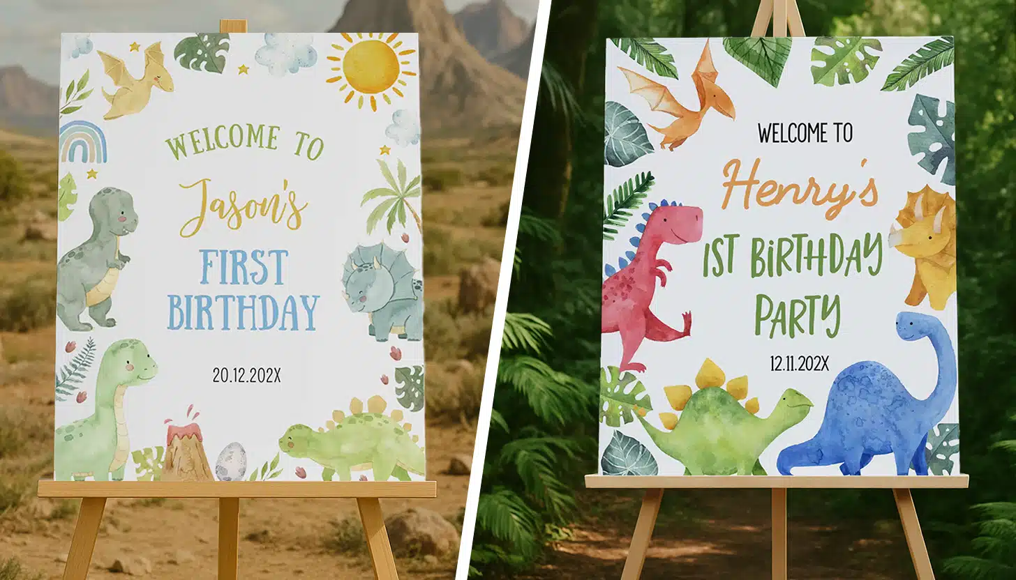dinosaur birthday welcome signs