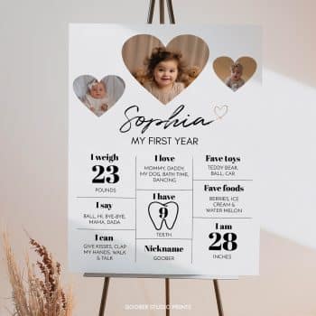 Modern Heart Birthday Milestone Photo Poster