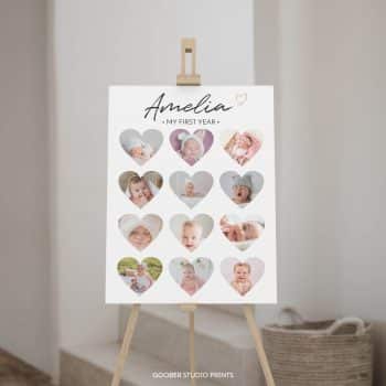 Modern Heart Birthday Milestone Photo Collage