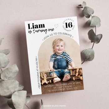 Modern Minimal Birthday Photo Invitation