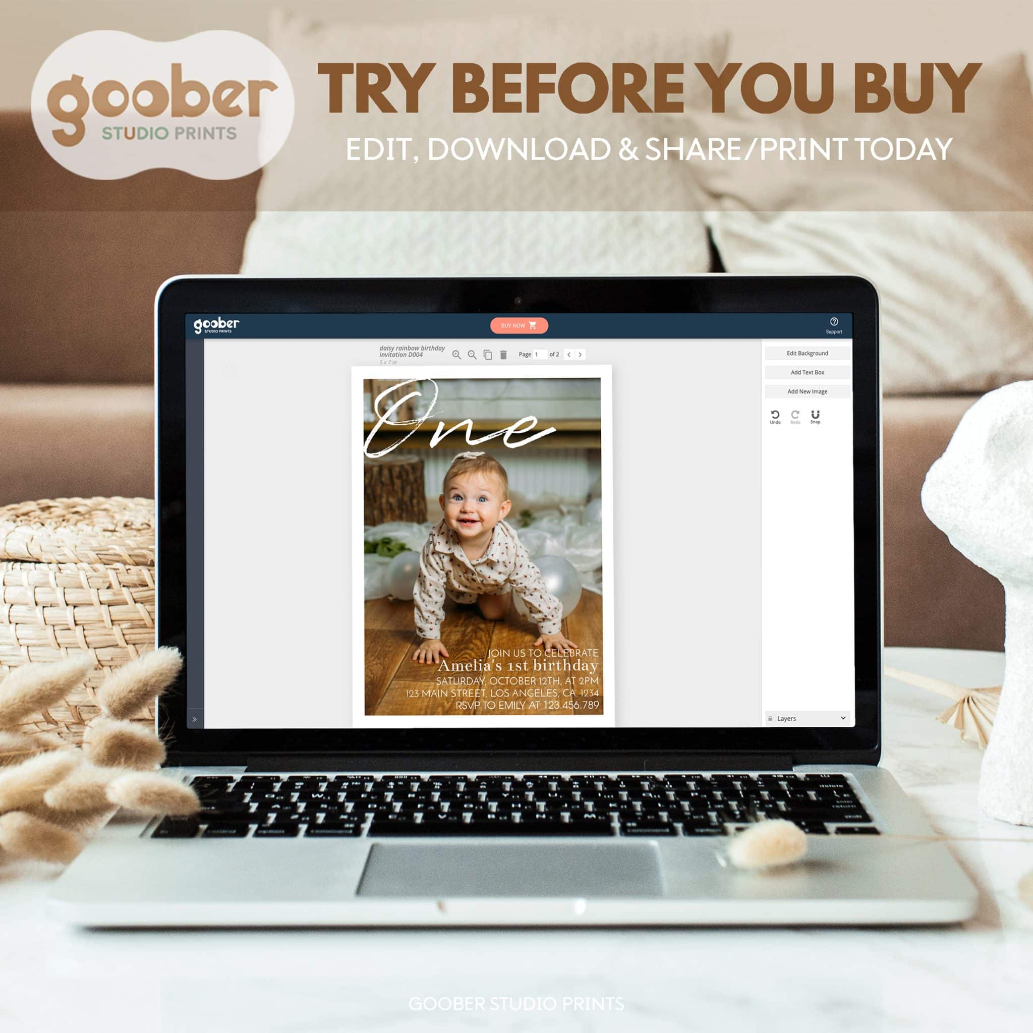 Modern Simple Birthday Photo Invitation - Goober Studio Prints, image size:2048x2048