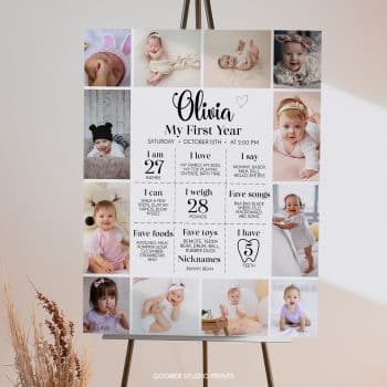 Minimal Heart Birthday Milestone Photo Poster