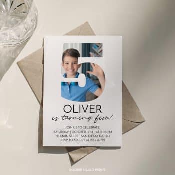 Minimal 5th Birthday Photo Invitation