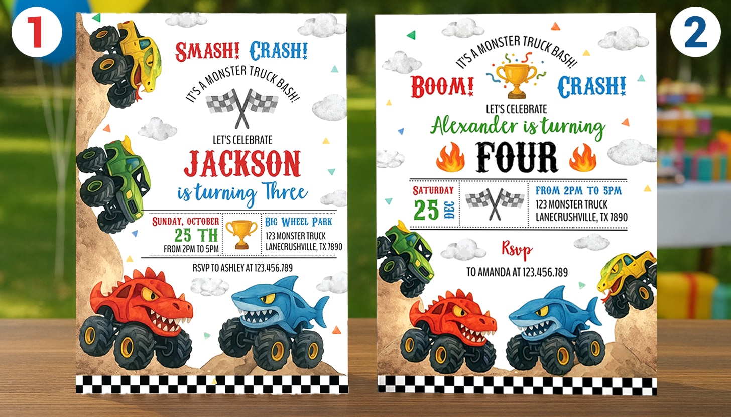monster truck birthday invitation templates for kids