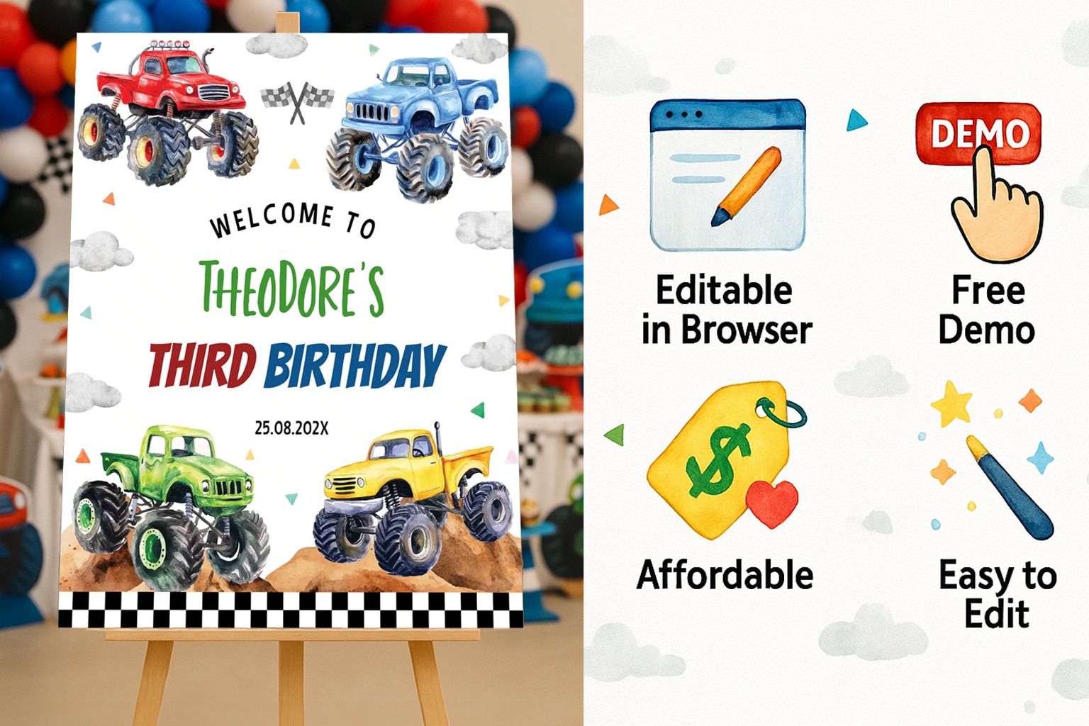 monster truck birthday welcome sign