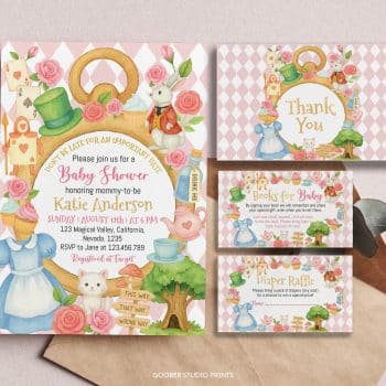 Alice Tea Party Baby Shower Invitation Set