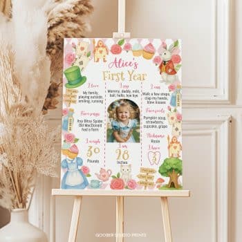 Alice in Onederland Birthday Milestone Photo Poster
