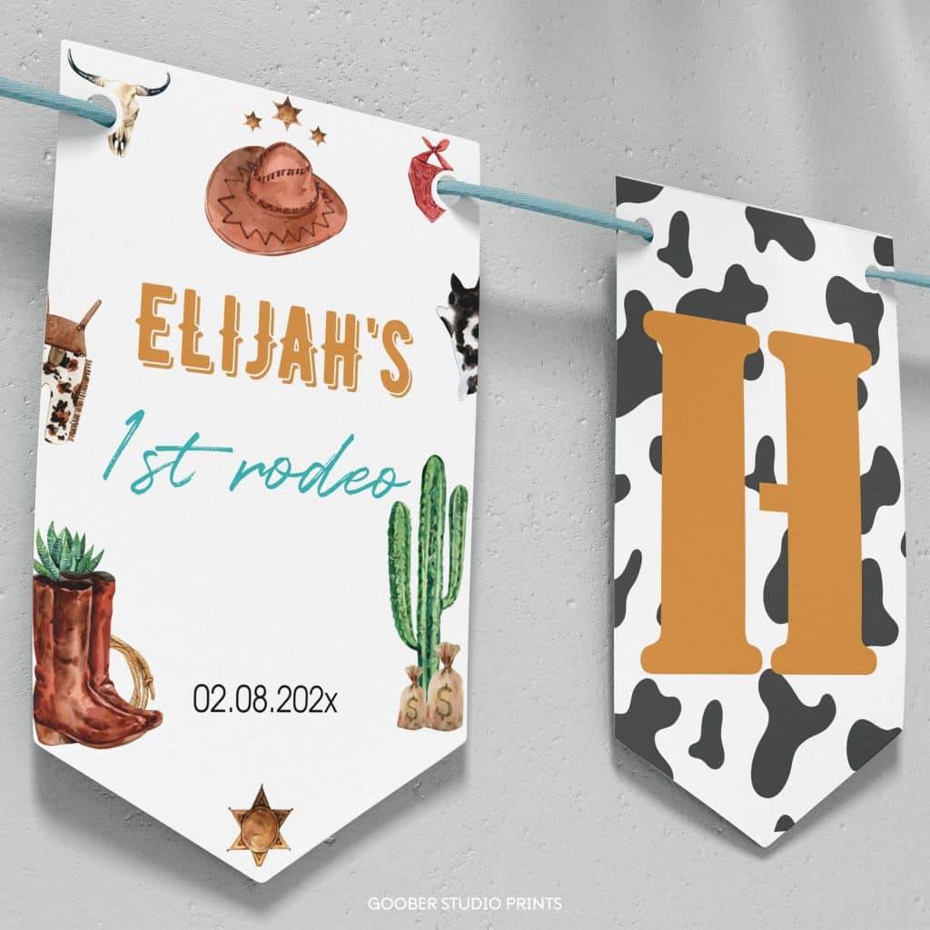 First Rodeo Paper Banner Cowboy First Rodeo Birthday Banner - Goober Studio Prints