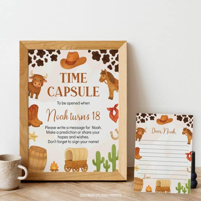 First Rodeo Birthday Time Capsule Sign & Card - Image 3