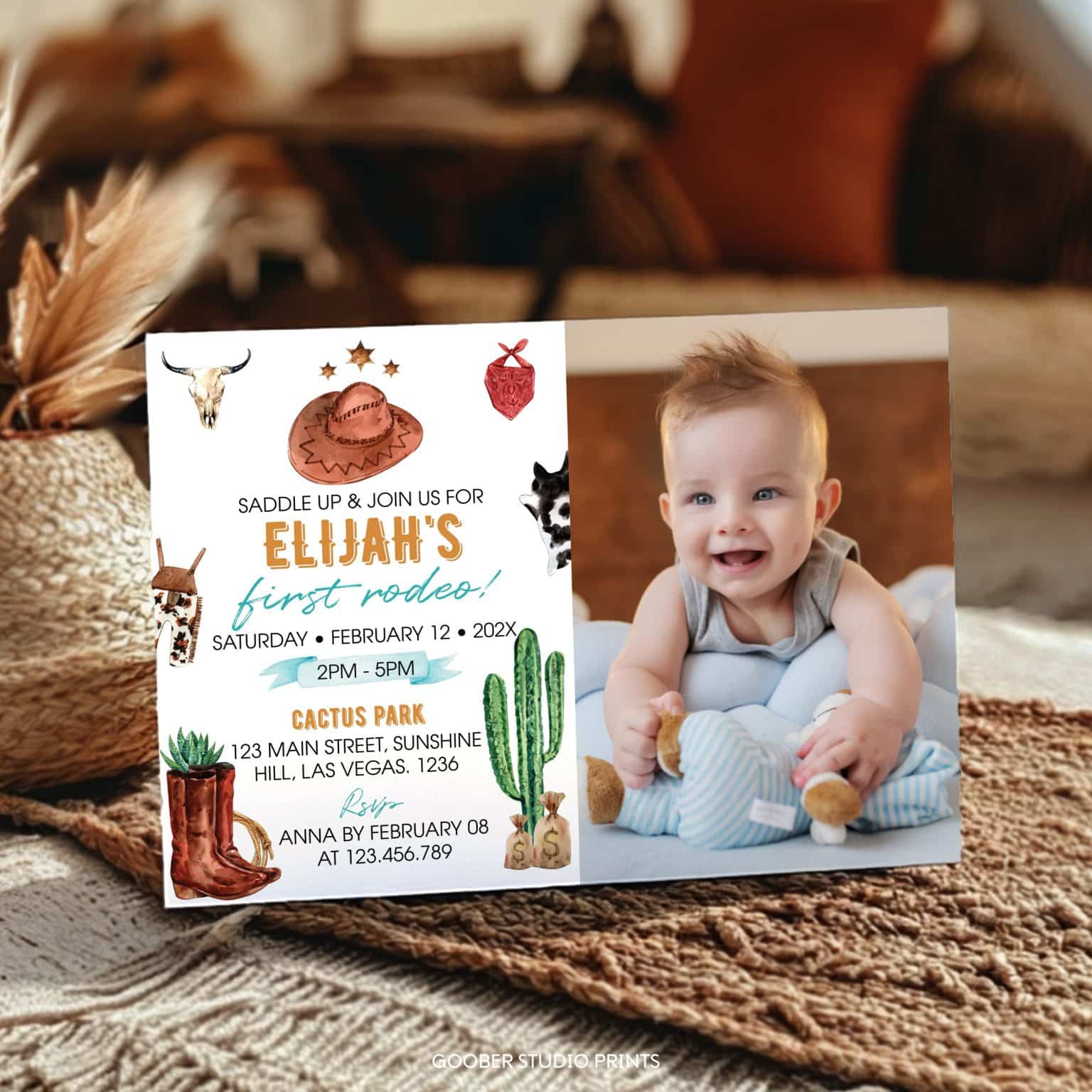 First Rodeo Birthday Photo Invitation - Goober Studio Prints