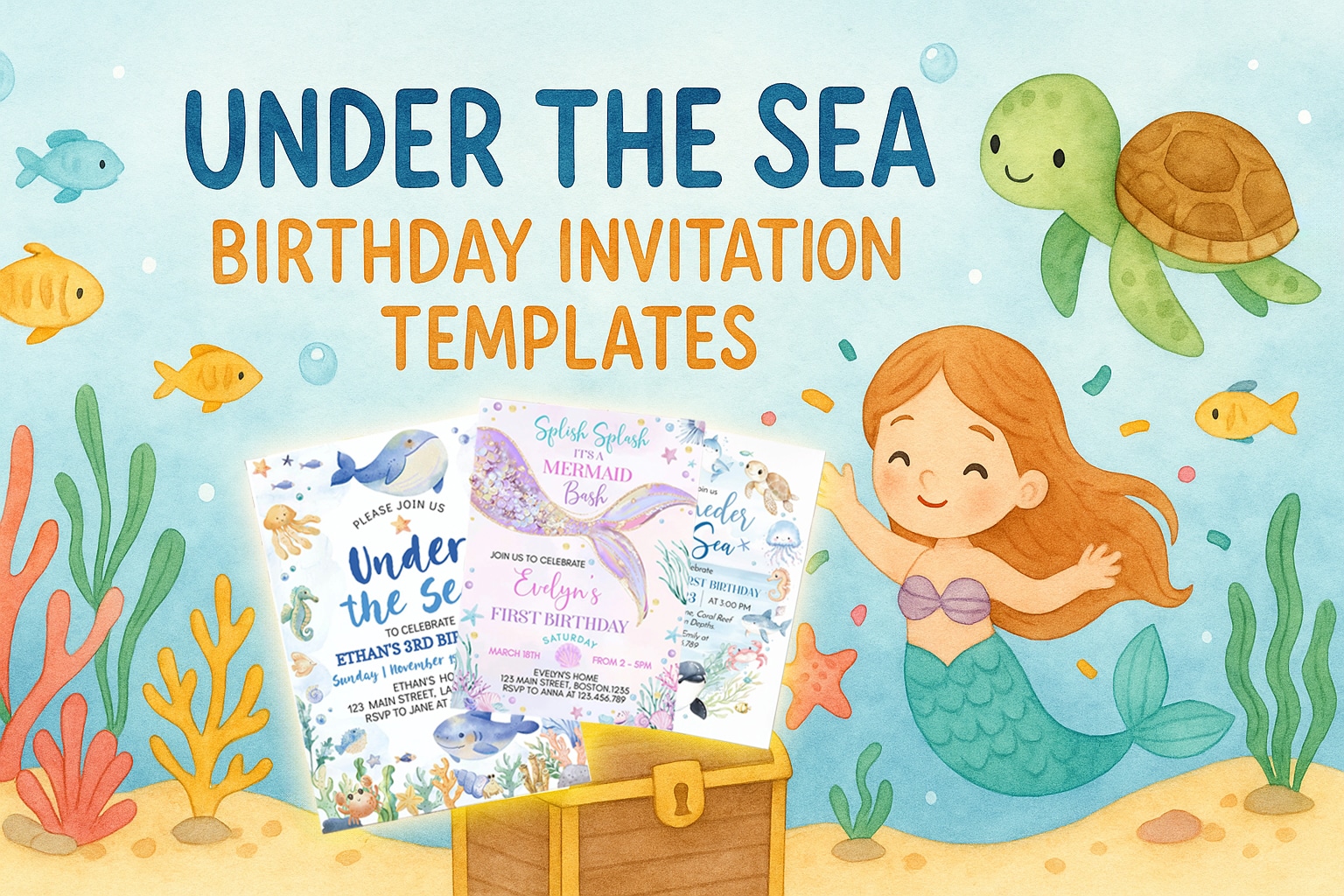 editable under the sea birthday invitation templates
