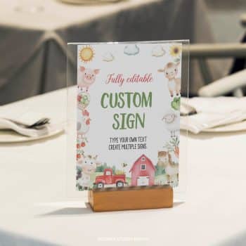 Farm Animals Birthday Party Custom Table Sign