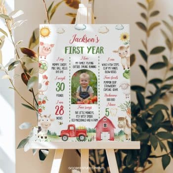 Farm Animals Birthday Milestone Photo Poster