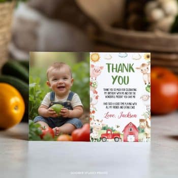 Farm Animals Birthday Party Thank You Card