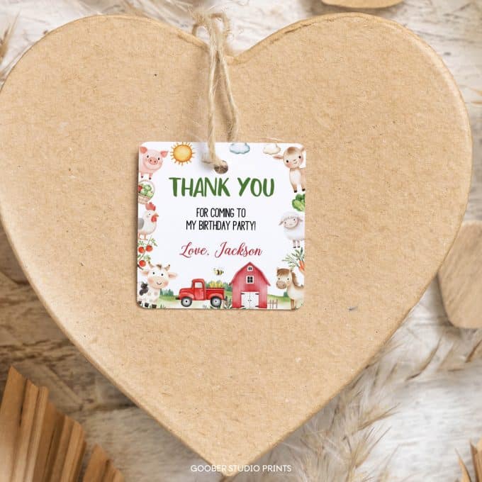 Farm Animals Birthday Party Thank You Favor Tag - Goober Studio Prints