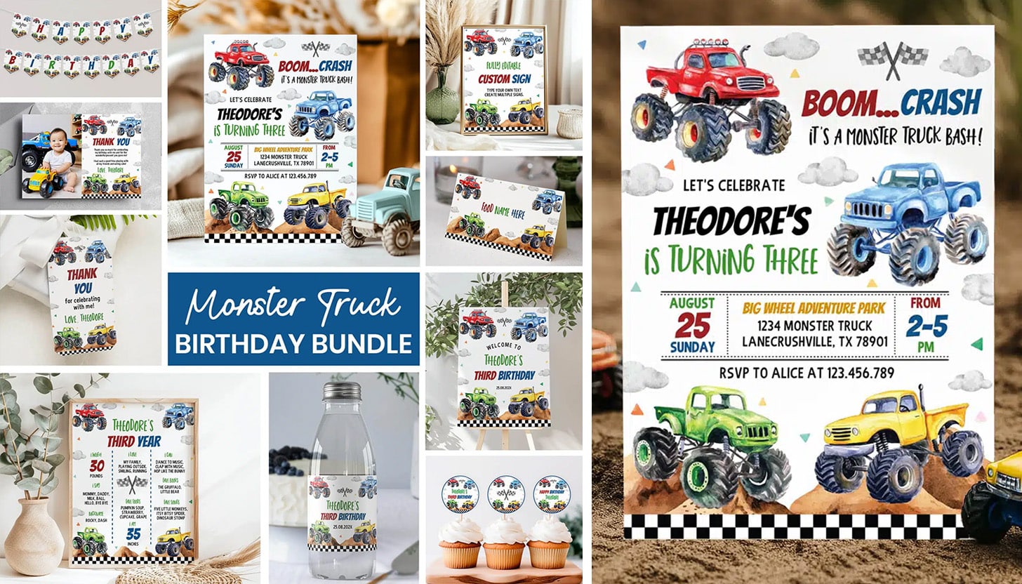 monster truck birthday party printables set 3