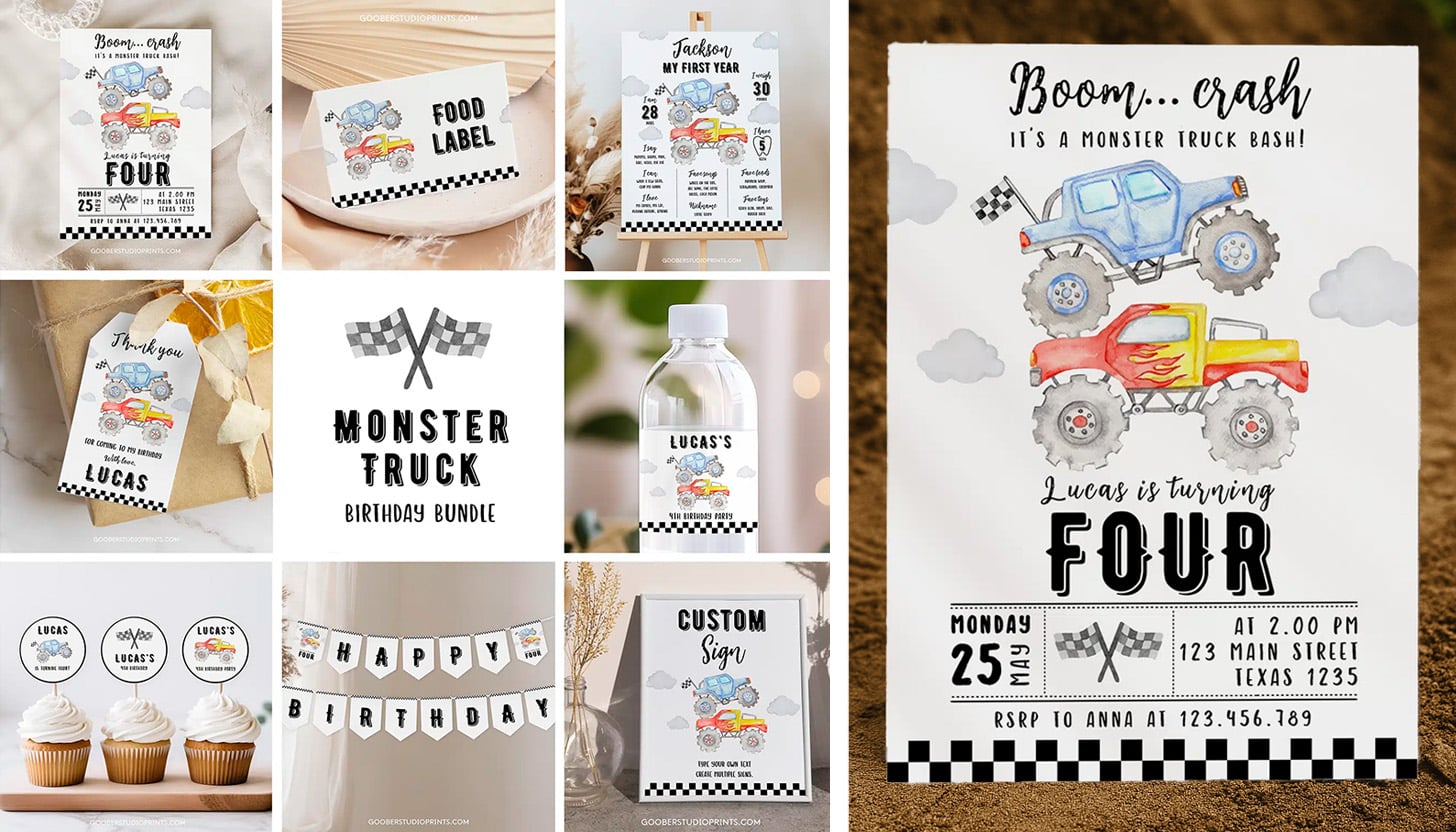 monster truck birthday printables set 2