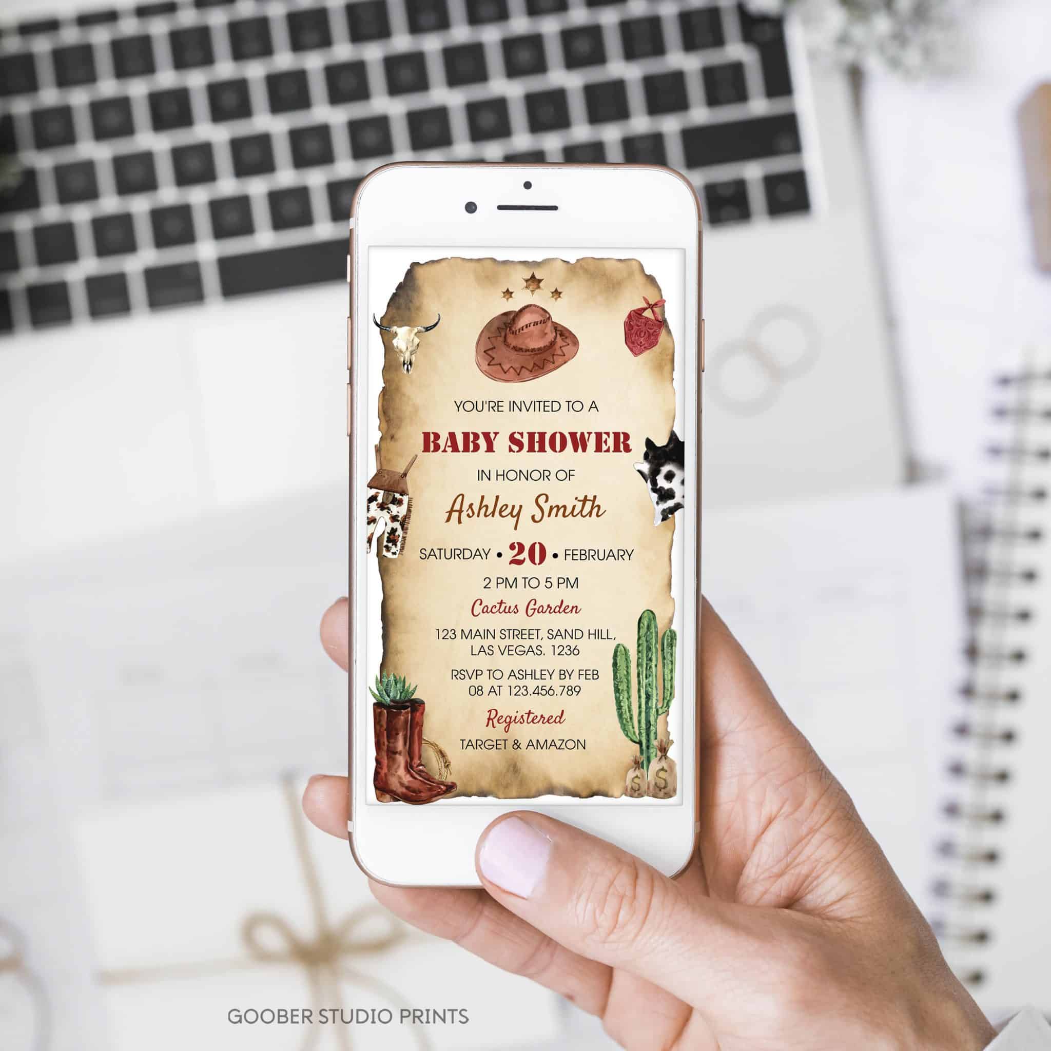 Rodeo Wild West Baby Shower Evite - Goober Studio Prints, image size:2048x2048