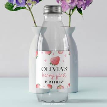 Strawberry Birthday Water Bottle Label