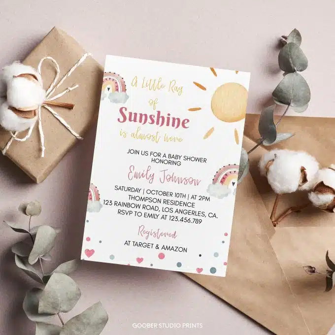 Sunshine Boho Rainbow Baby Shower Invitation - Image 2