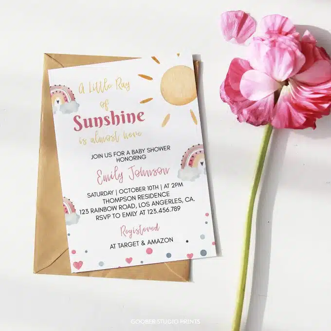 Sunshine Boho Rainbow Baby Shower Invitation - Image 3