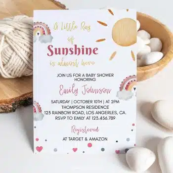Sunshine Boho Rainbow Baby Shower Invitation