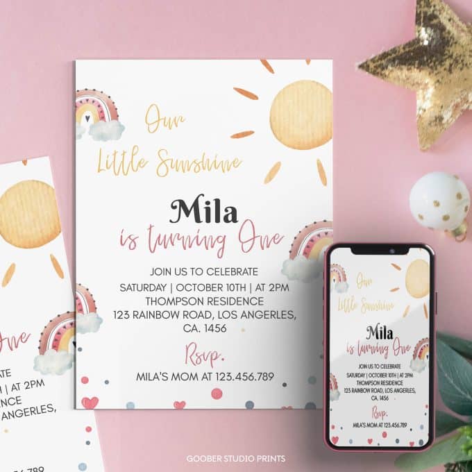 Little Sunshine Rainbow Birthday Invitation - Image 8