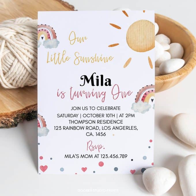 Little Sunshine Rainbow Birthday Invitation - Image 7